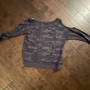 Sanctuary Purple Camouflage Cold Shoulder Sweatshirt